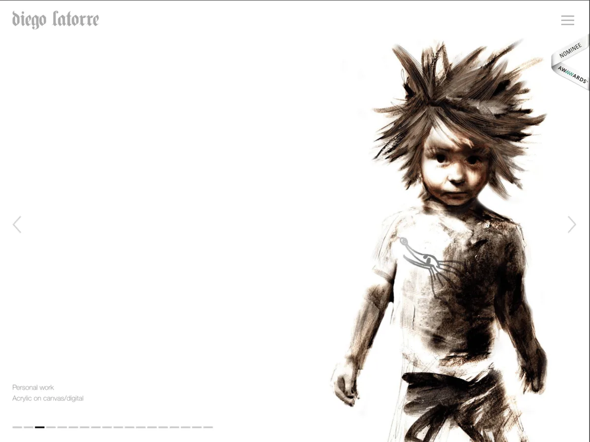 Portfolio digital para ilustrador — layout asimétrico en HTML responsive optimizado para obra sobre lienzo y técnica mixta digital